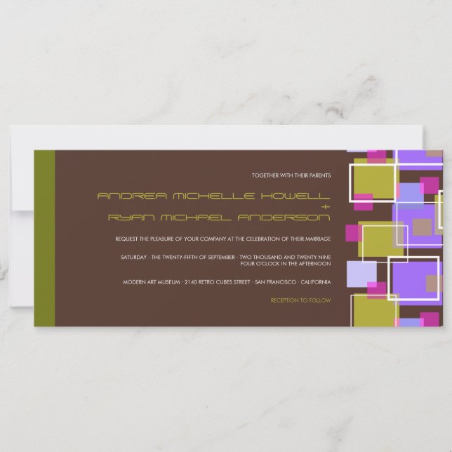 Colourful Modern Geometric Fun Retro Cubes Wedding Invitation (Front)