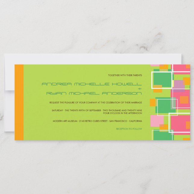 Colourful Modern Geometric Fun Retro Cubes Wedding Invitation (Front)