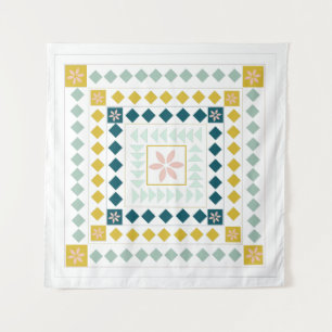 Colourful Modern Geometric Medallion Art Design Tapestry