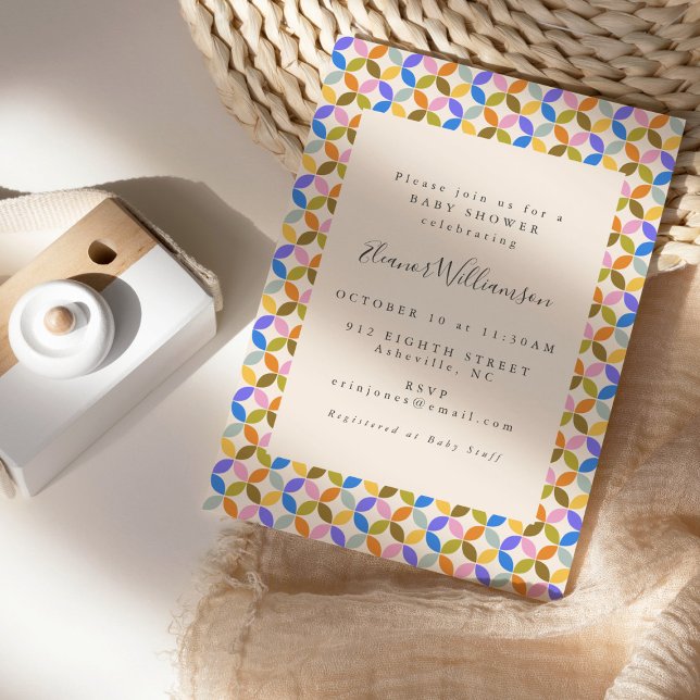 Colourful Modern Geometric Pattern Cute Baby Showe Invitation (Creator Uploaded)