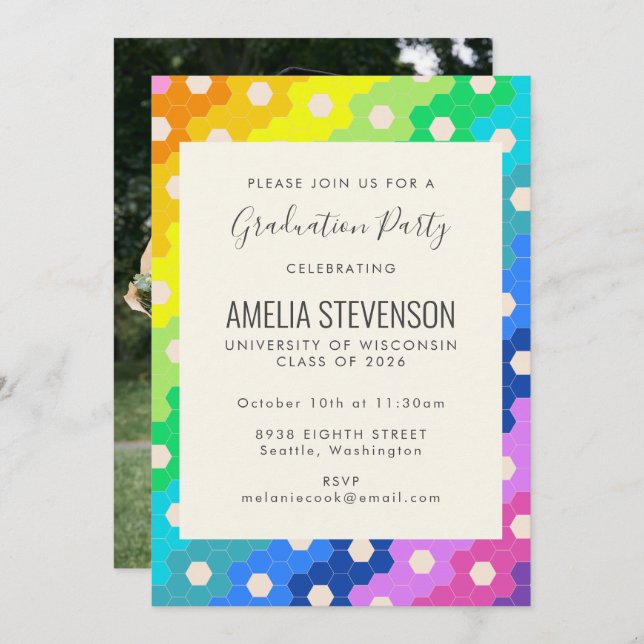 Colourful Modern Geometric Photo Graduation Party Invitation (Front/Back)