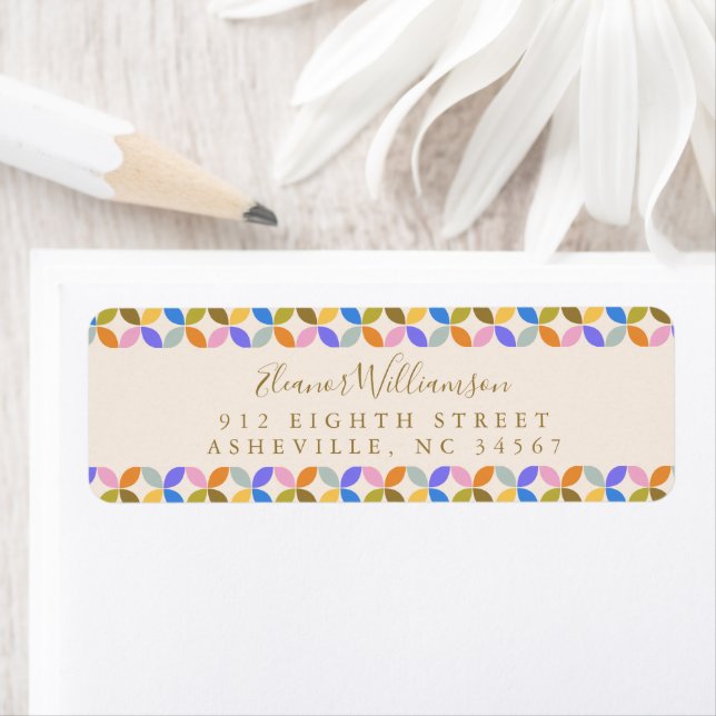 Colourful Modern Geometric Shower Return Address Label (Insitu)