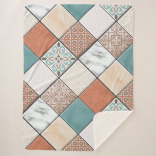 Colourful Modern Geometric Tile Texture Pattern Sherpa Blanket