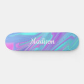 Colourful Modern Girly Blue Pink Liquid Marble Skateboard (Horz)