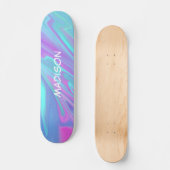 Colourful Modern Girly Blue Pink Liquid Marble Skateboard (Front)