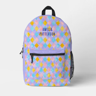 Colourful Modern Girly Diamond Pattern Personalise Printed Backpack