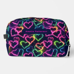 Colourful Modern Girly Neon Love Heart Personalise Dopp Kit