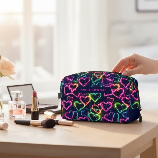 Colourful Modern Girly Neon Love Heart Personalise Dopp Kit (Creator Uploaded)