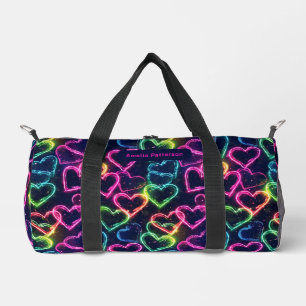 Colourful Modern Girly Neon Love Heart Personalise Duffle Bag