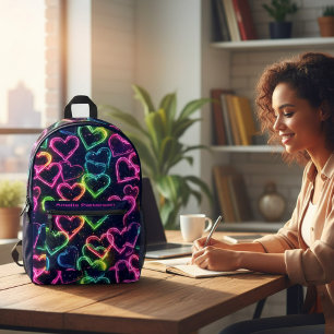 Colourful Modern Girly Neon Love Heart Personalise Printed Backpack