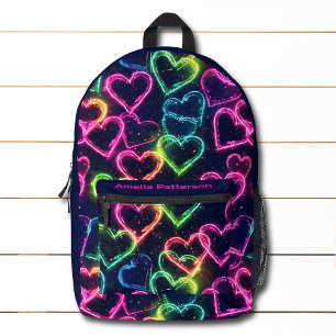 Colourful Modern Girly Neon Love Heart Personalise Printed Backpack