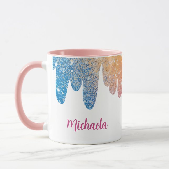 Colourful Modern Glitter Personalised Mug (Left)