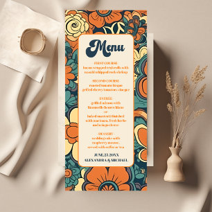 Colourful Modern Groovy Retro 70s Floral Wedding Menu