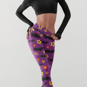 Colourful Modern Halloween Bat Star Pattern Capri Leggings