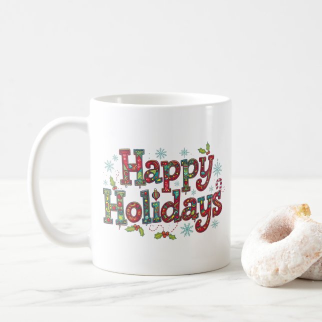 Colourful Modern Happy Holidays Coffee Mug (With Donut)