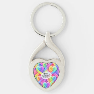 Colourful Modern Hearts Pattern Valentine’s Day  Key Ring