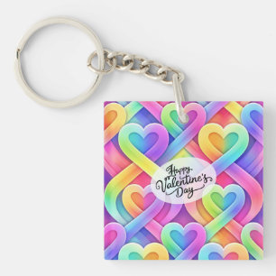 Colourful Modern Hearts Pattern Valentine’s Day Key Ring