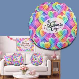 Colourful Modern Hearts Pattern Valentine’s Day Round Cushion