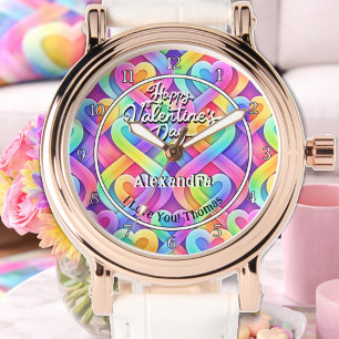 Colourful Modern Hearts Personalised Valentines Da Watch