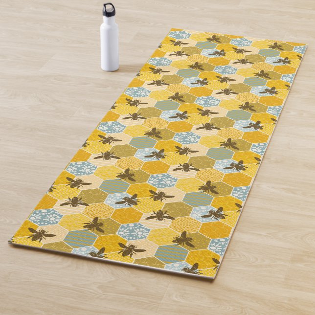 Colourful Modern Honey Bee Nature Apiary Pattern Yoga Mat (In Situ)