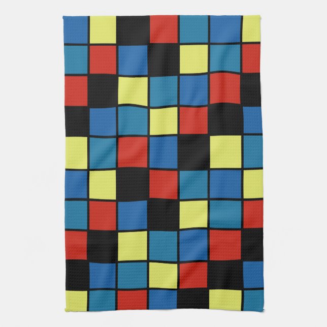 Colourful Modern Horizontal Tiles Pattern version  Tea Towel (Vertical)