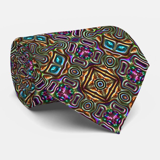 Colourful Modern Mandala Aztec Mosaic Pattern Tie (Rolled)