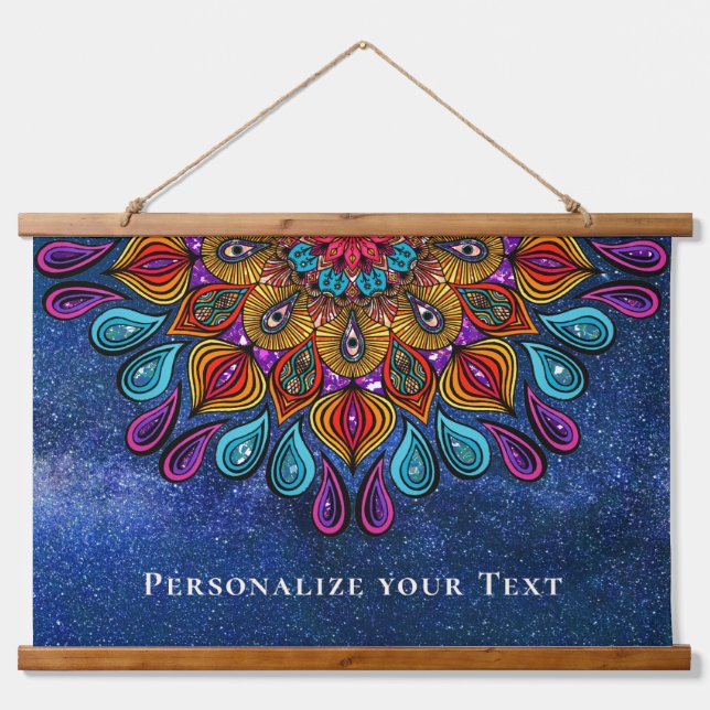  Colourful Modern Mandala Trippy Psychedelic Hippi Hanging Tapestry (Front)