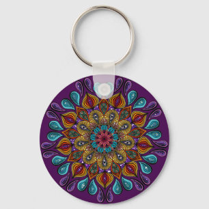  Colourful Modern Mandala Trippy Psychedelic Hippi Key Ring