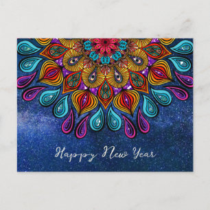 Colourful Modern Mandala Trippy Psychedelic Hippi Postcard
