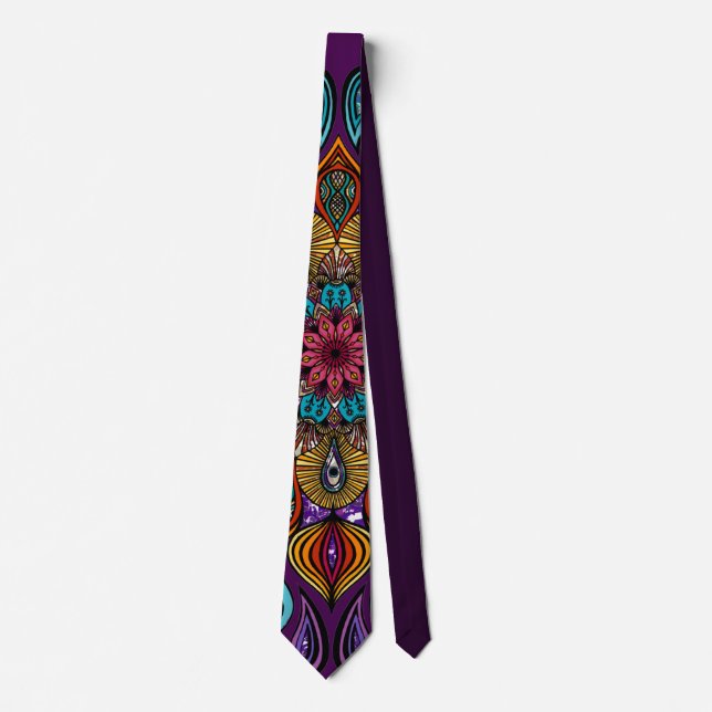  Colourful Modern Mandala Trippy Psychedelic Hippi Tie (Front)