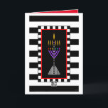 Colourful Modern Menorah Greeting Card<br><div class="desc">A very colourful and modern menorah is superimposed over bold black and white stripes.  Interior card reads "Shabbat Shalom!" and is bordered and coordinated for your writing pleasure.  ~ karyn</div>