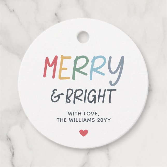 Colourful Modern Merry Bright Gift Tags (Front)