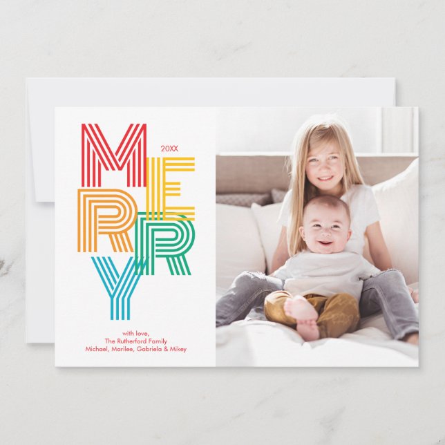 Colourful Modern MERRY Christmas Holiday Photo Car Card (Front)