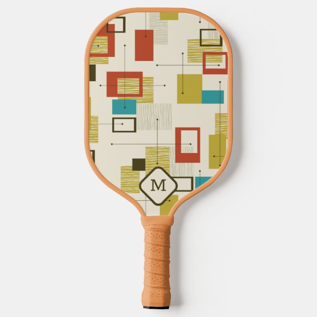 Colourful Modern Mid-Century Geometric Pattern Pickleball Paddle (Back)