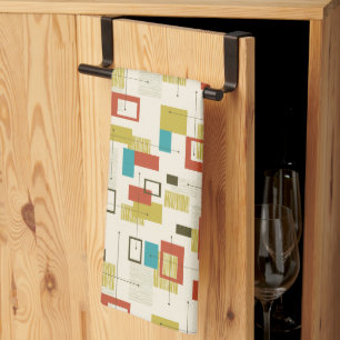 Colourful modern Mid-Century retro pattern Tea Towel