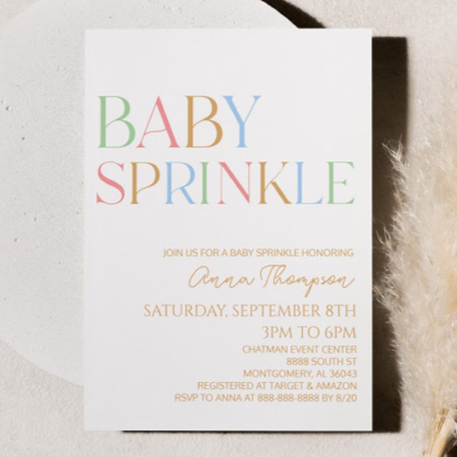 Colourful Modern Minimal Minimalist Baby Sprinkle Invitation (Creator Uploaded)