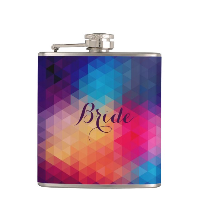 Colourful Modern Mosaic Geometric Pattern Hip Flask (Front)