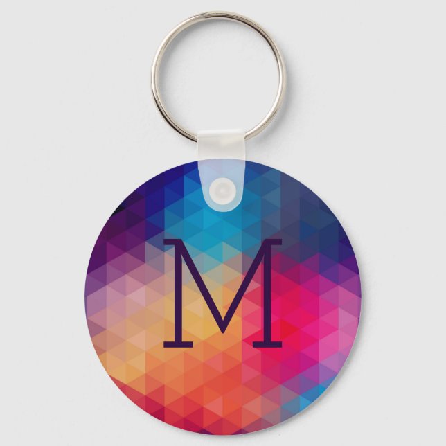 Colourful Modern Mosaic Geometric Pattern Key Ring (Front)