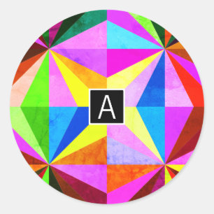 Colourful Modern Multi-Coloured Geometric   Classic Round Sticker