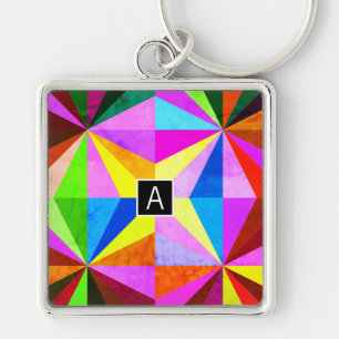 Colourful Modern Multi-Coloured Geometric   Key Ring