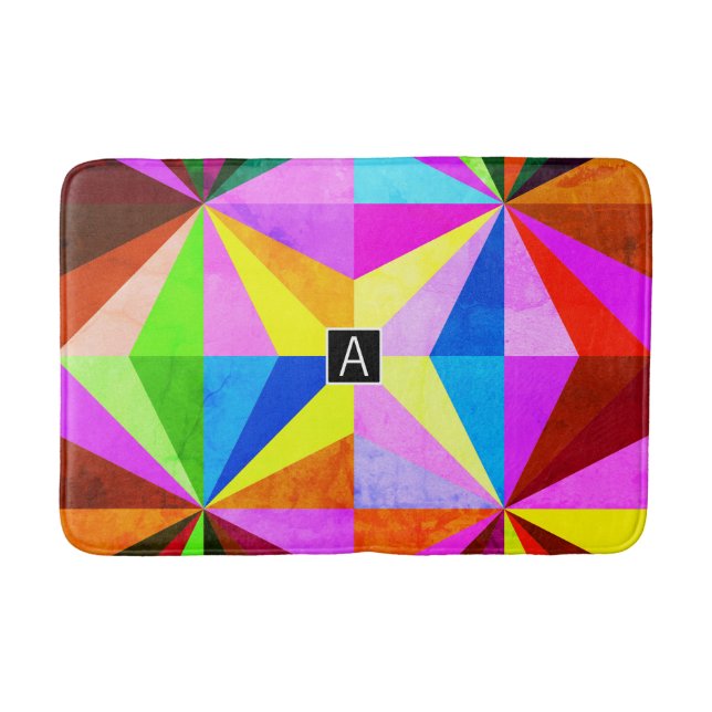 Colourful Modern Multi-Coloured Geometric | Monogr Bath Mat (Front)