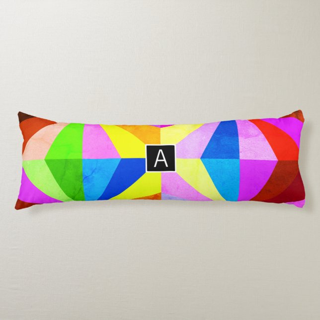Colourful Modern Multi-Coloured Geometric | Monogr Body Cushion (Front)