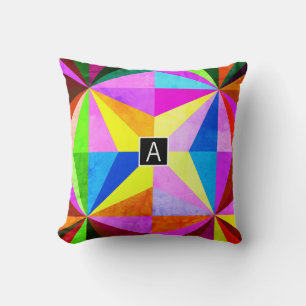 Colourful Modern Multi-Coloured Geometric   Monogr Cushion