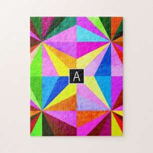 Colourful Modern Multi-Coloured Geometric   Monogr Jigsaw Puzzle