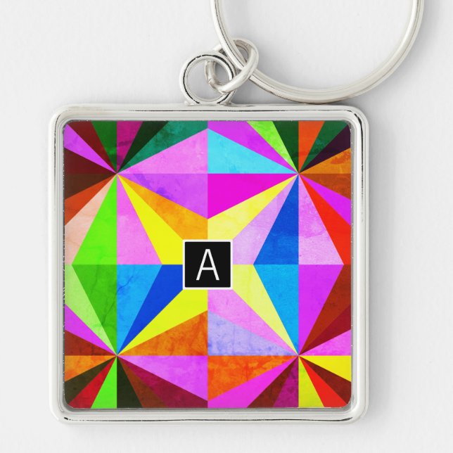 Colourful Modern Multi-Coloured Geometric | Monogr Key Ring (Front)