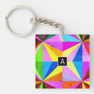 Colourful Modern Multi-Coloured Geometric   Monogr Key Ring