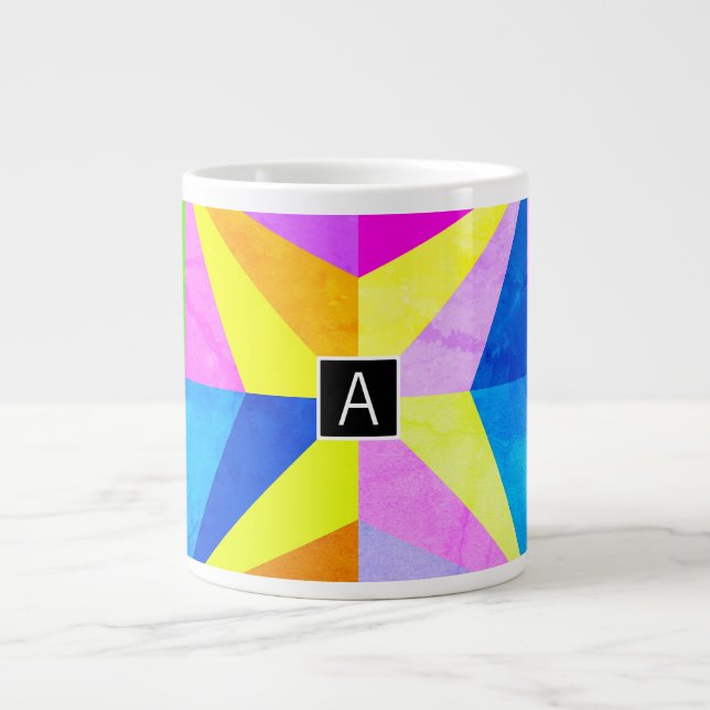 Colourful Modern Multi-Coloured Geometric | Monogr Large Coffee Mug (Front)