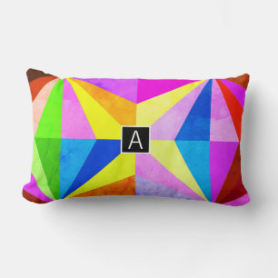 Colourful Modern Multi-Coloured Geometric   Monogr Lumbar Cushion