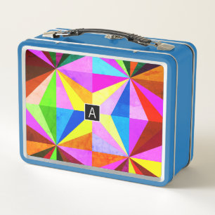 Colourful Modern Multi-Coloured Geometric Monogr Metal Lunch Box
