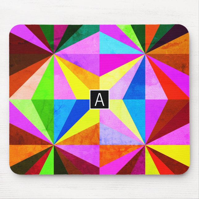 Colourful Modern Multi-Coloured Geometric | Monogr Mouse Pad (Front)